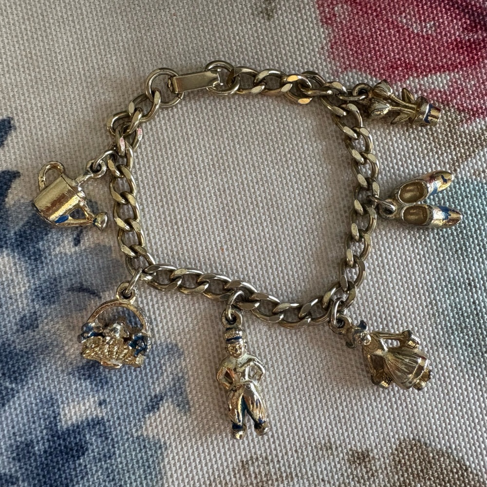 Danish Themed Children’s Silver Charm Bracelet Unique Charms Dutch Clogs Vintage